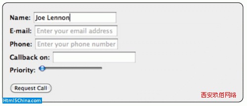ʾıֶΣNameEmailPhoneCallback on  PriorityName ֶξ Joe LennonEmail  Phone ֶξлɫռλıײİťΪRequest call